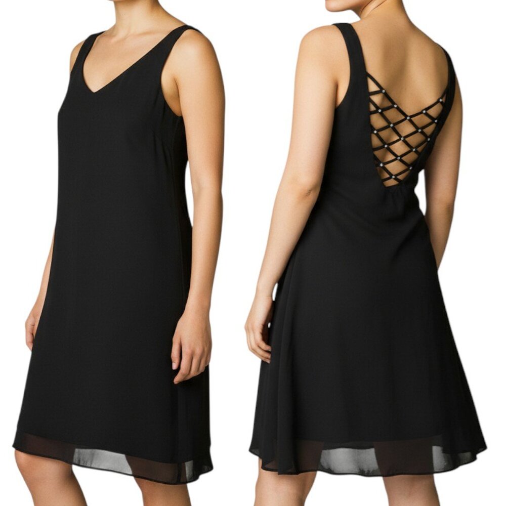 Niki Livas Black Criss Cross Jewel Slip Formal Evening Dress Women's Size 10